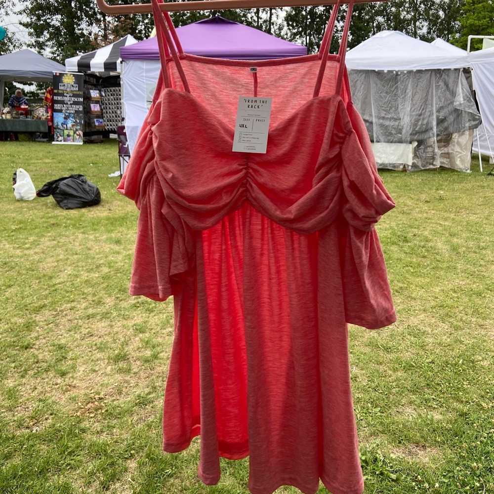 Red Ruffle Off The Shoulder Mini Dress - Picture 2 of 3